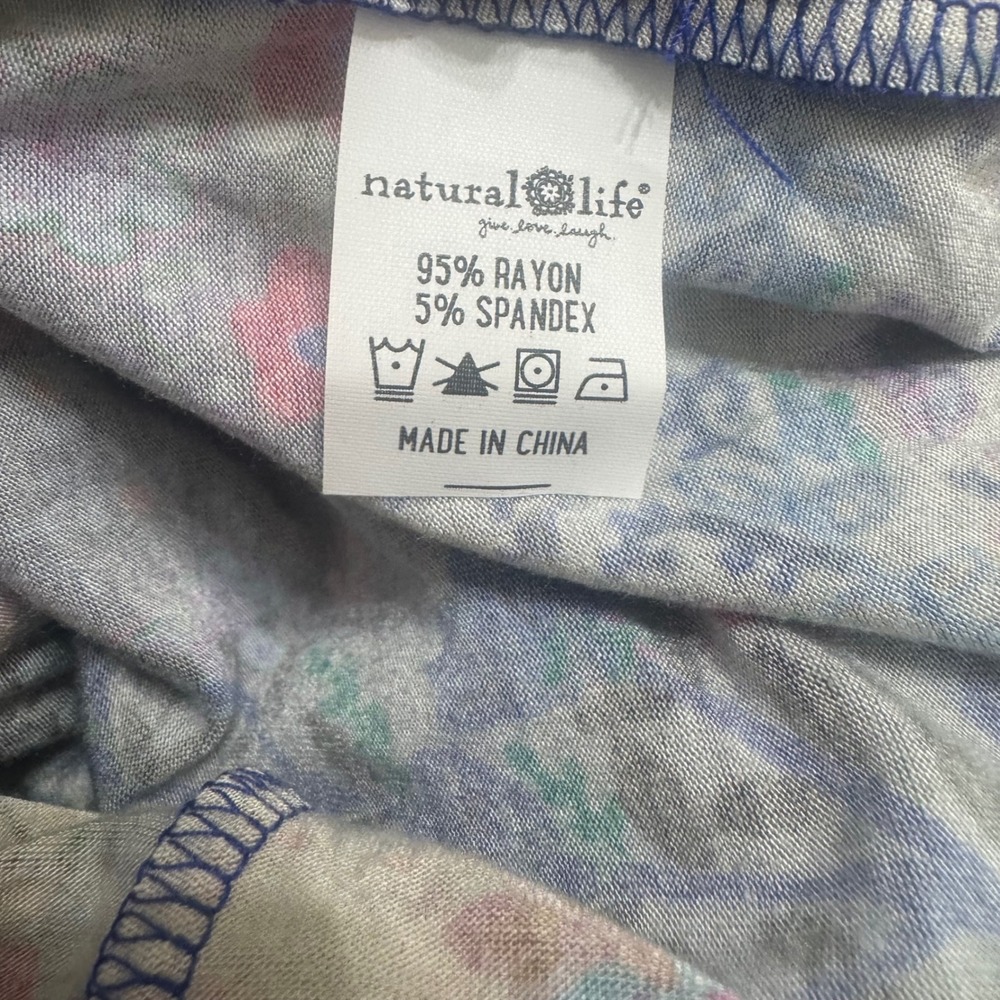 Natural Life Patchwork Top Womens Small Multi New Boho Floral Lettuce Edge Tee - Picture 7 of 7